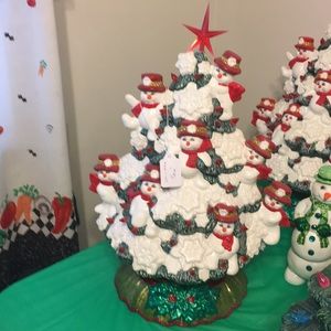 Handmade Ceramic Snowman Tree lights up